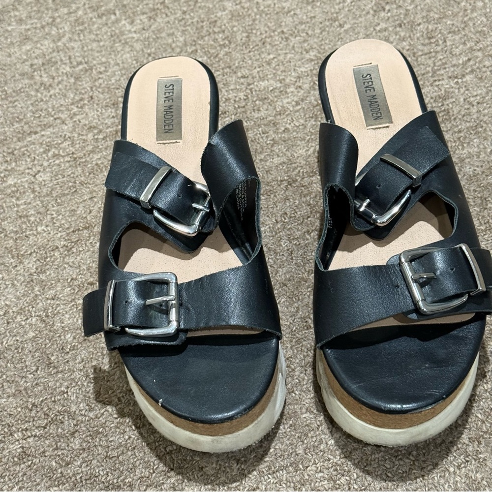 Steve Madden Black Platform Slide Sandals